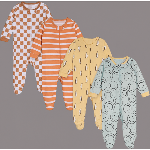 Baby Boys Pack of 4 Sleep and Play Footies