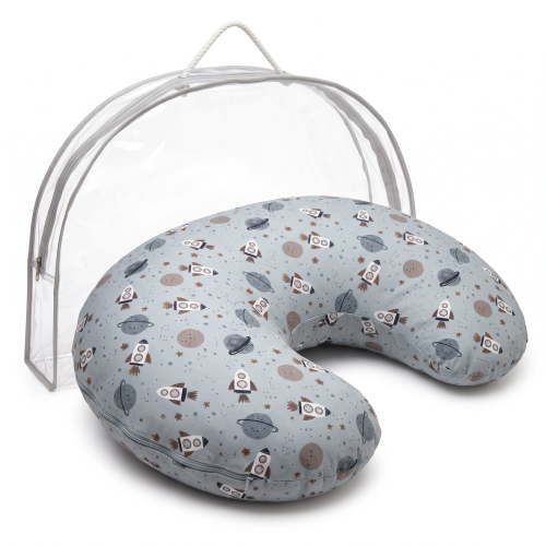Manhattan Kids Little Wonder Blue Space Nursing Pillow – New Shape Support Cushion for Feeding, Breastfeeding & Bottle Feeding – Soft 100% Polyester, 21"x17"