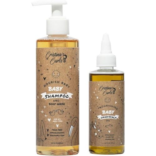 Cristina's Curls Nourishing Baby Wash Day Hair Bundle – Gentle Shampoo + Lightweight Scalp Oil