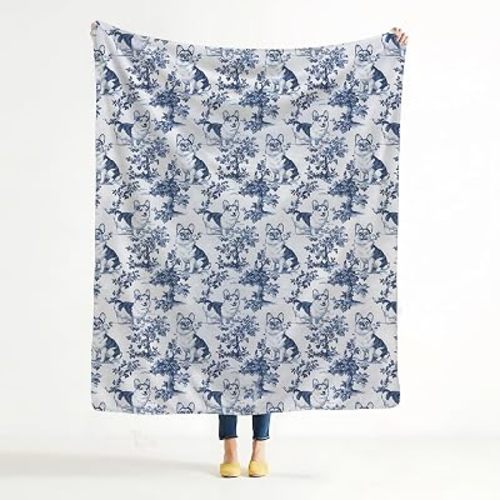 Chinoiserie Corgi Blanket,Corgi Gifts,Grandmillennial Blue and White French Toile Dog Throw Blanket for Home Bedroom Room Couch Bed Decor, 50x60 Inches