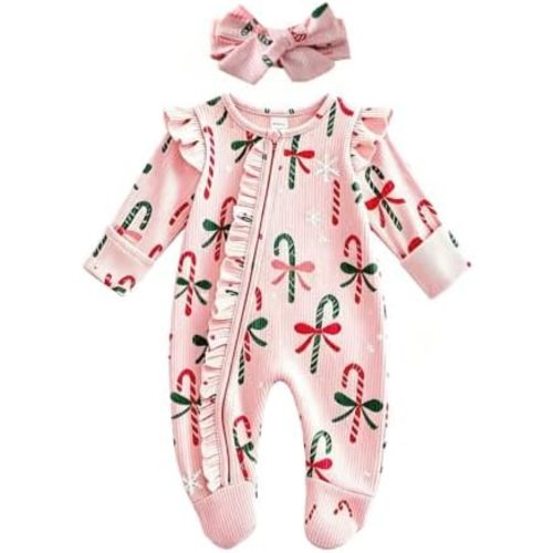 Newborn Baby Girl Christmas Outfit Footed Romper