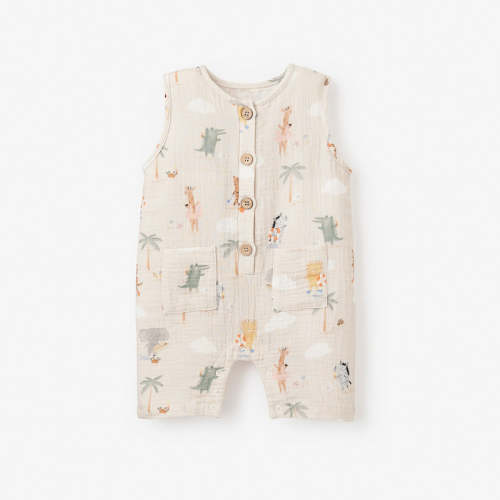 Seaside Safari Organic Muslin Shortall WHEAT / 6-9M