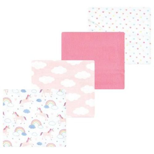 Luvable Friends Hudson Baby Flannel Receiving Blankets 4pk, Pink Unicorn