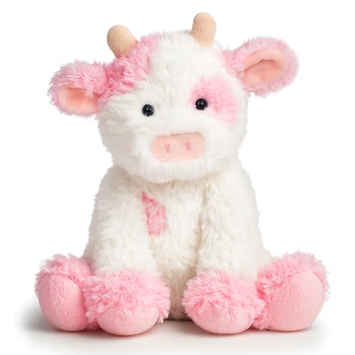 Hopearl Adorable Plush Cow Toy Floppy Dairy Cattle Soft Stuffed Animal Cute Birthday Gifts for Boys Girls Kids Toddlers, Pink, 9''