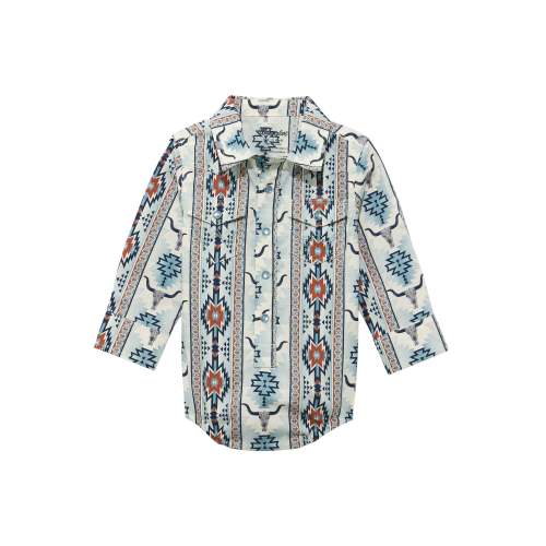 Vallejo Western Wear Wrangler Baby Boy's Checotah Western Long Sleeve Bodysuit - Grey Steerhead - Wrangler Baby Boy's Checotah Western Long Sleeve Bodysuit - Grey Steerhead