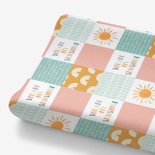HawSkgFub Boho You Are My Sunshine Changing Pad Cover for Baby Girl, Sun Rain Patchwork Diaper Change Table Covers, Ultra Soft Stretchy Breathable Safe Snug Fitted Changing Mat Sheet Fit 32"/34" x 16"