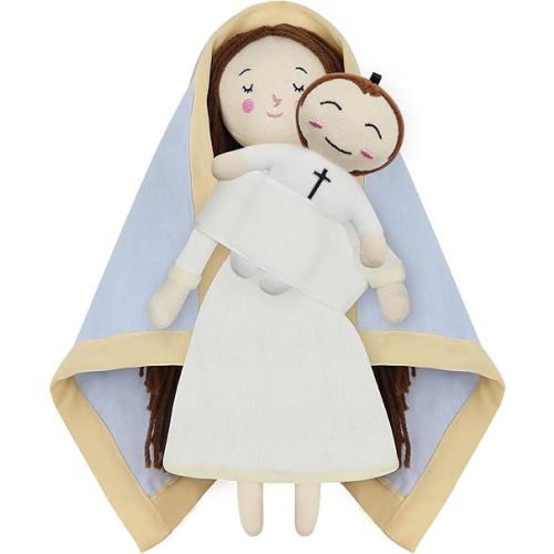 free-space Jesus Plush Doll Virgin Mary Doll Religious Toys Guardian Angel Stuffed Baptism Plush Toy Gifts for Kids for Christening Religious Christmas (Virgin Mary with Baby Jesus)