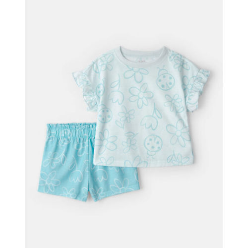 Toddler Girl Floral Ladybug Sleeveless Loose Fit 2-Piece Pajama Set - Blue | Carter's