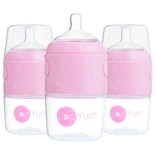 PopYum Anti-Colic 5 oz Baby Bottle, Pastel Pink, 3-pack, Newborn Feeding