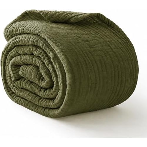 100% Cotton Muslin Blanket Large 50" x 70", Breathable and Lightweight Cotton Throw Blankets for Bed and Couch, Soft Cooling Summer Gauze Blanket for Adults All Season, Olive Green