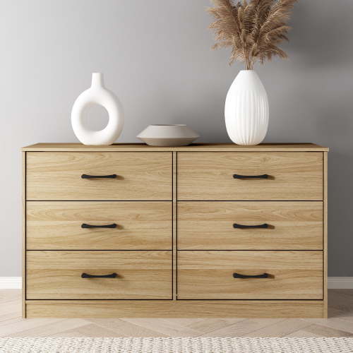 Mainstays Ardent 53.75" Wide 6 Drawer Dresser, Euro Oak
