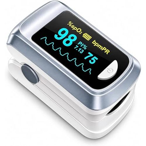 Fingertip Pulse Oximeter Blood Oxygen Saturation Monitor Pulse Ox, Heart Rate and Fast Spo2 Reading Oxygen Meter with OLED Screen Included Lanyard and 2 X AAA Batteries