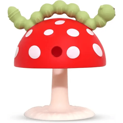 RaZbaby Chompy Grip Teether for Infant & Baby 3M+ Silicone Teething Toy with Suction Base and Multi-Texture Design for Teething Relief - Soothes Sore Gums & Easy-to-Hold Teether, BPA Free - Red/Green