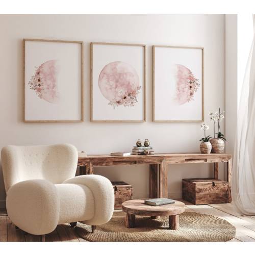 Moon wall art, Moon nursery decor, Blush pink nursery, blush nursery, Full moon print, Moon print, nursery decor girl, moon phases print