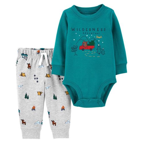 Baby 2-Piece Forest Bodysuit Pant Set - 12M - Turquoise/Heather