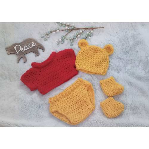 Crochet Winnie the Pooh Set newborn pooh bear hat baby disney outfit infant winnie the pooh costume bear hat baby shower gift photo prop