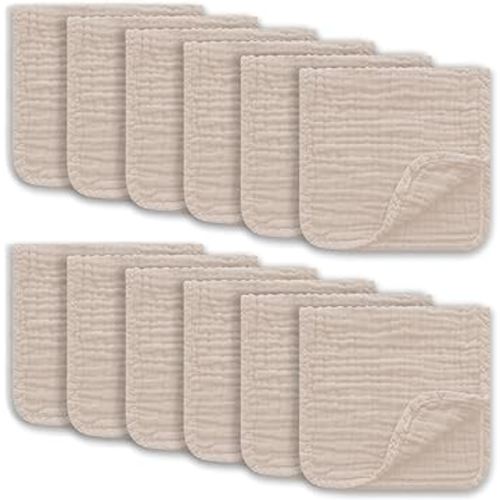 Muslin Burp Cloths Large 100% Cotton Hand Washcloths for Boys & Girls, Baby Essentials Extra Absorbent and Soft Burping Rags for Newborn Registry (Brown, 12-Pack, 20" X10")