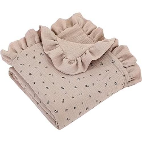 Muslin Toddler Blanket 43"x43" - 100% Cotton Super Soft Crib Blanket for Baby Boys & Girls, Infant & Toddler,Lightweight Nursing Cover & Breathable Stroller Blanket,Floral Design (Brown)