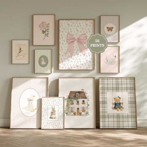 Cottagecore Nursery Wall Art Set, Shabby Chic Prints, Baby Girl Room Floral Pastel Decor