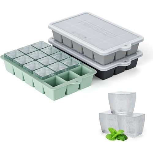 Silicone Ice Cube Tray 3 Pack, HANCELANT Ice Cube Mold, Ice Trays for Freezer with Lid for Whiskey, Cocktail, Drinks and Food, Freezer, BPA Free, Easy Release