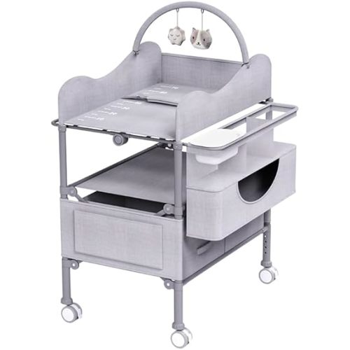 Baby Changing Table, Versatile Foldable Changing Table, Waterproof Diaper Changing Station, Adjustable Height with 2 Drawers,Baby Changing Station, Mobile Nursery for Infant and Newborn