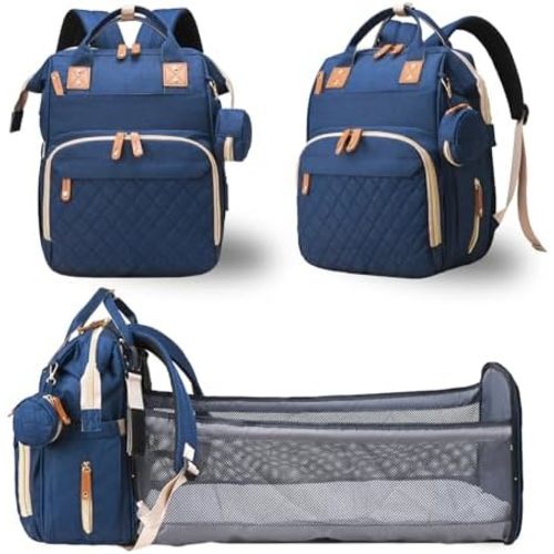Diaper Bag with Changing Station, Waterproof 3 in 1 Diaper Backpack with Foldable Changing Pad, USB Charging Port, Large Travel Backpack for Mom & Dad, Baby essentials-Blue