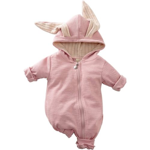 Newborn Baby Boy Girl Romper Cotton Cute Bunny Long Sleeves Zipper Hoodie Infant Bodysuits Jumpsuit Outwear