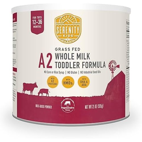 Serenity Kids 12-36 Month A2 Whole Milk Toddler Formula Powder - Organic Grass-Fed Whole Milk - Easier-to-Digest A2 Toddler Formula - DHA & ARA Prebiotics & Nucleotides for Baby Essentials - 21 Oz