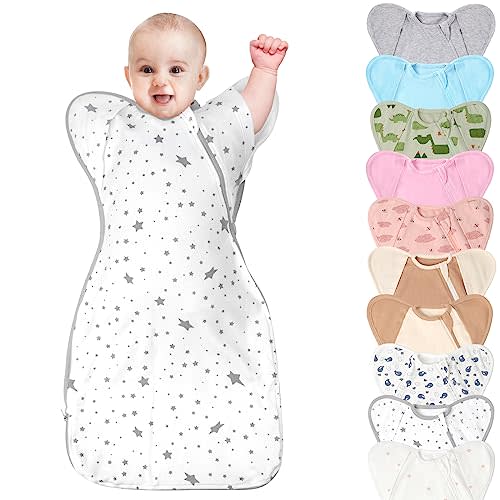 Knirose 3-Way Wearable Swaddle Blankets Sleep Sacks with Arms Up, Hands Up Sleeping Sack Easy Diaper Changing Sleeping Bag for Baby Boy Girl Newborns Transitions to Arms-Free Calms Startle Reflex
