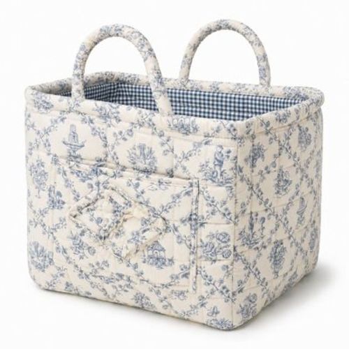 Alilang Quilted Floral Storage Caddy with Handles for Dorm Bathroom Vanity and Laundry Room - Blue