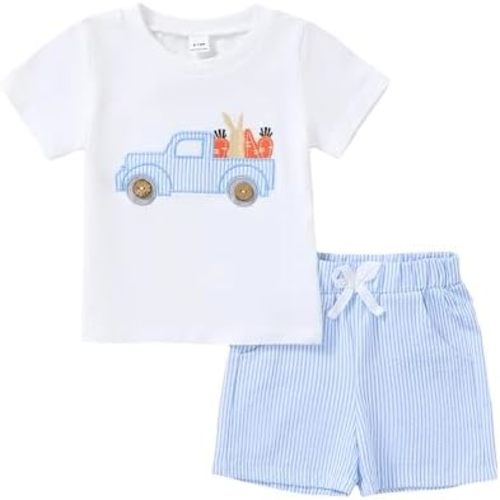 Jecson Toddler Boy Outfits Baby Boy Summer Clothes Cotton Letter Print Short Sleeve T-Shirt and Shorts Set 6M-4Y