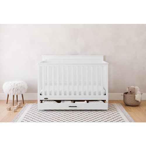 Graco Tristan 5-in-1 Convertible Crib with Drawer (White) – GREENGUARD Gold Certified, Fits Standard Crib Mattress, Premium Handle, Converts to Toddler Bed, Daybed, and Full-Size Bed