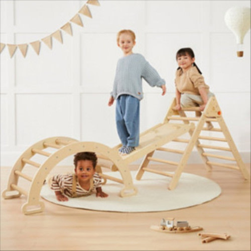 Pikler Triangle Set, 7-in-1 Wooden Montessori Climbing Toy Set, Toddler Indoor Playground Jungle Gym - Natural