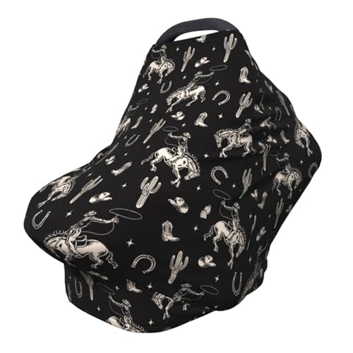 Cowboy Western Cactus Horse Baby Car Seat Canopy Cover Baby Stuff, Nursing Breastfeeding Covers Infant Carseat Cover for Boys and Girls Newborn Shower Gifts