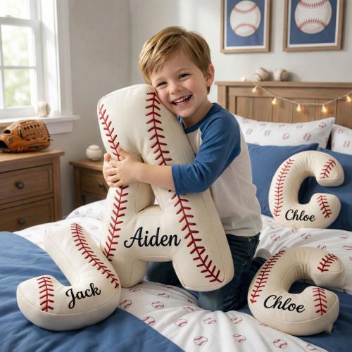 Personalized Baseball Letter Pillow, Initial Pillow with Name, Baseball Gift, Sport Mom Gift, Coach Thank You Gift, Baby Shower Decor