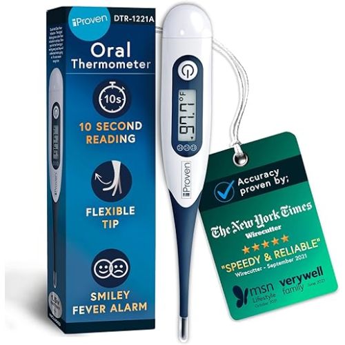 iProven Oral Thermometer, Measures in 10 seconds with flexible tip and fever alarm, Digital Medical Thermometer for adults, kids and toddlers - DTR-1221A
