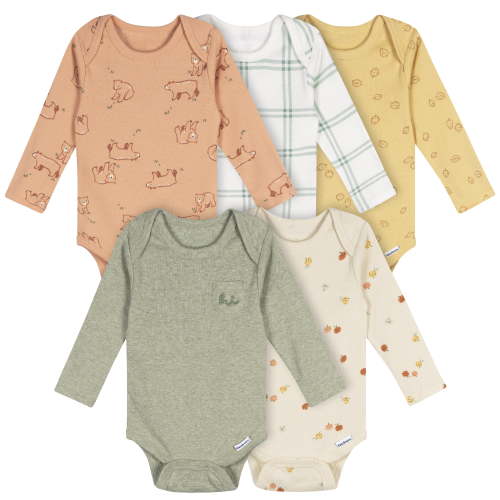 Gerber Baby Neutral 5Pk Long Sleeve Onesies Sizes 0/3 Months - 12 Months