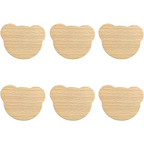 6pcs Wooden Animal Cabinet Knobs - Decorative Wood Dresser Pulls With Screws - Cartoon Bear Head Shape Furniture Handles for Nursery Drawer Decor
