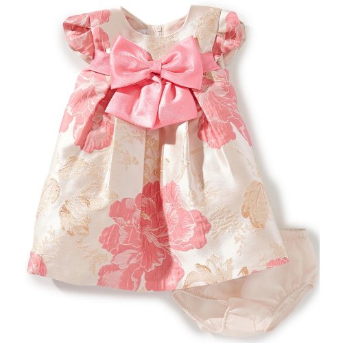 Bonnie Jean Baby Girls Short-Sleeve Floral Metallic Jacquard Trapeze Dress