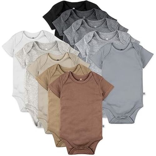 HonestBaby 10-Pack Short Sleeve Bodysuits One-Piece 100% Organic Cotton for Infant Baby Boys, Girls, Unisex