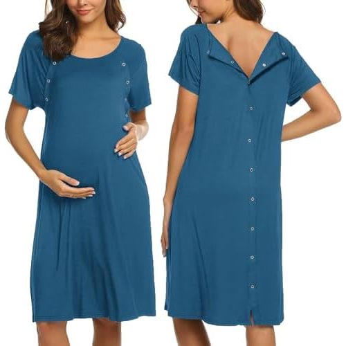Ekouaer Women’s Nursing/Delivery/Labor/Hospital Nightdress Short Sleeve Maternity Nightgown with Button S-XXL