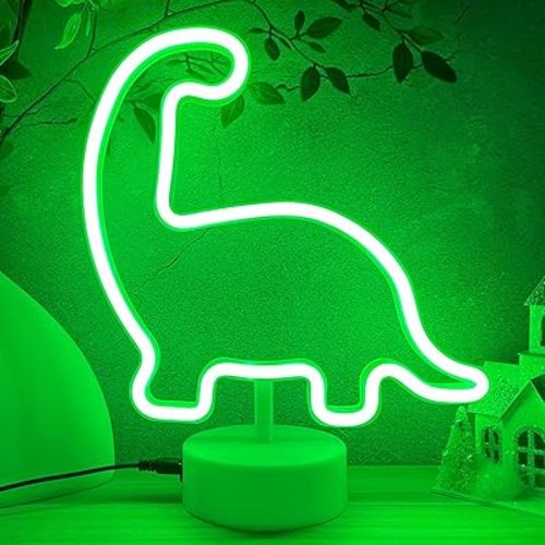 Dinosaur Neon Sign Dino Light Green, Dinosaur Neon Light Dino Room Decor for Boys Room Kids Girls Bedroom Nursery Classroom, Table Desk Stand LED Sign for Night Toddlers Birthday Gift