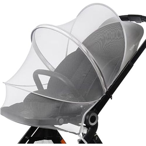 Baby Mosquito Net with Double Zipper, Bassinet Stroller Cover for Baby/Car Seat/Cradles/Carriers, Easy to Use, Keep Insects/Bugs/Cats Out, White
