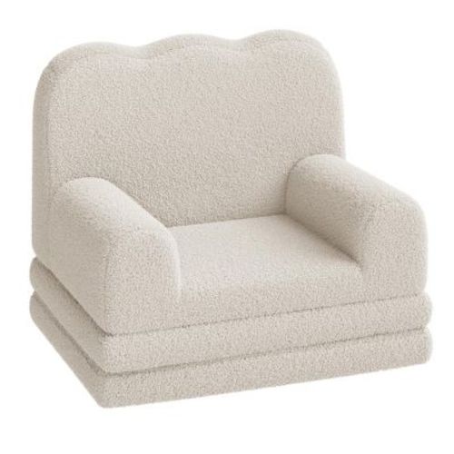 2-in-1 Convertible Teddy Fleece Fabric Toddler Sofa Chair, Soft Fold Out Couch Lounger for Kids