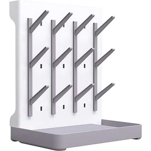 Baby Bottle Drying Rack: Vertical Space Saving Standing Bottle Organizer for Countertop – Holds Glass Baby Bottles, Utensils, Pump Parts, Brushes & Pacifiers, Kitchen (Grey)