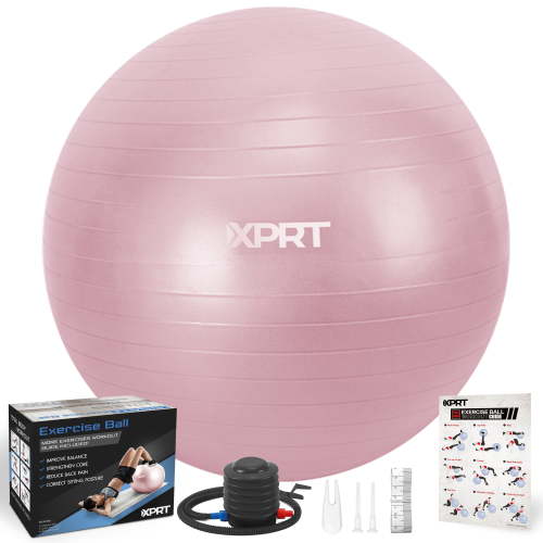 XPRT Fitness 65 cm Pink Exercise Ball, Anti-Slip Yoga Stability Ball with Foot Pump for Women’s Home Workout