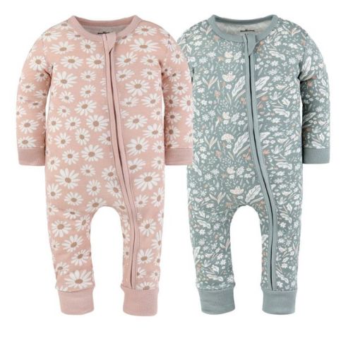The Peanutshell Boho Meadow Cotton Footless Pajamas for Girls, 6-9 Months, 2 Pack