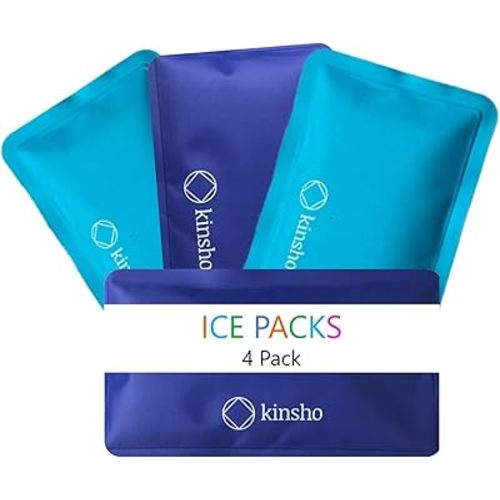 kinsho Ice Packs for Kids Lunch Box, Bag and Bento Boxes, 4 Pack Set, Reusable and Refreezable Soft Slim Pouches for Travel, School, Work or Camping, Long Lasting Cold, Flexible | Blue, Turquoise…