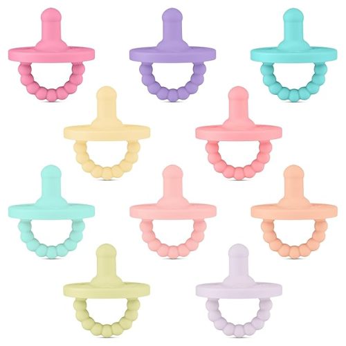 Ryan & Rose Cutie PAT Pacifier Teether 10 Pack Assorted Colors (Collins (Girl), Flat)