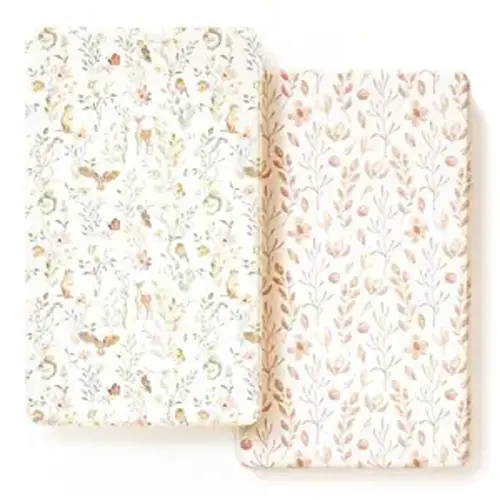 GRSSDER Stretch Ultra Soft Jersey Knit Fitted Crib Sheets Set 2 Pack，Fit All Standard Crib Mattress Pads Safe and Snug, Crib Fitted Sheet for Girls, Beautiful Blush Pink Floral and Cute Animals Print